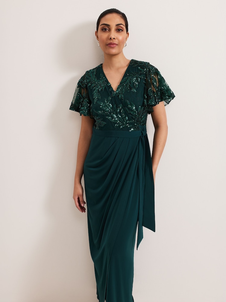 green petite wrap dress Womens M&Co Green Petite Maxi Wrap Dress US 8 Petite