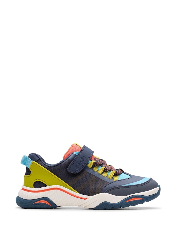 Clarks Blue Standard Fit (F) Older Boys Combi Feather Track Trainers - Image 1 of 6 Clarks Blue Standard Fit (F) Older Boys Combi Feather Track Trainers - Image 1 of 6