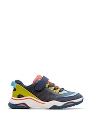 Clarks Blue Wide Fit (G) Older Boys Combi Feather Track Trainers - Image 1 of 6