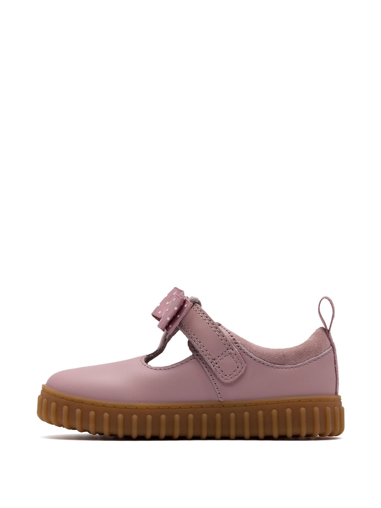 Clarks Pink Wide Fit (G) Younger Girls Cove Bow Mary Jane Shoes - Image 2 of 6 Clarks Pink Wide Fit (G) Younger Girls Cove Bow Mary Jane Shoes - Image 2 of 6