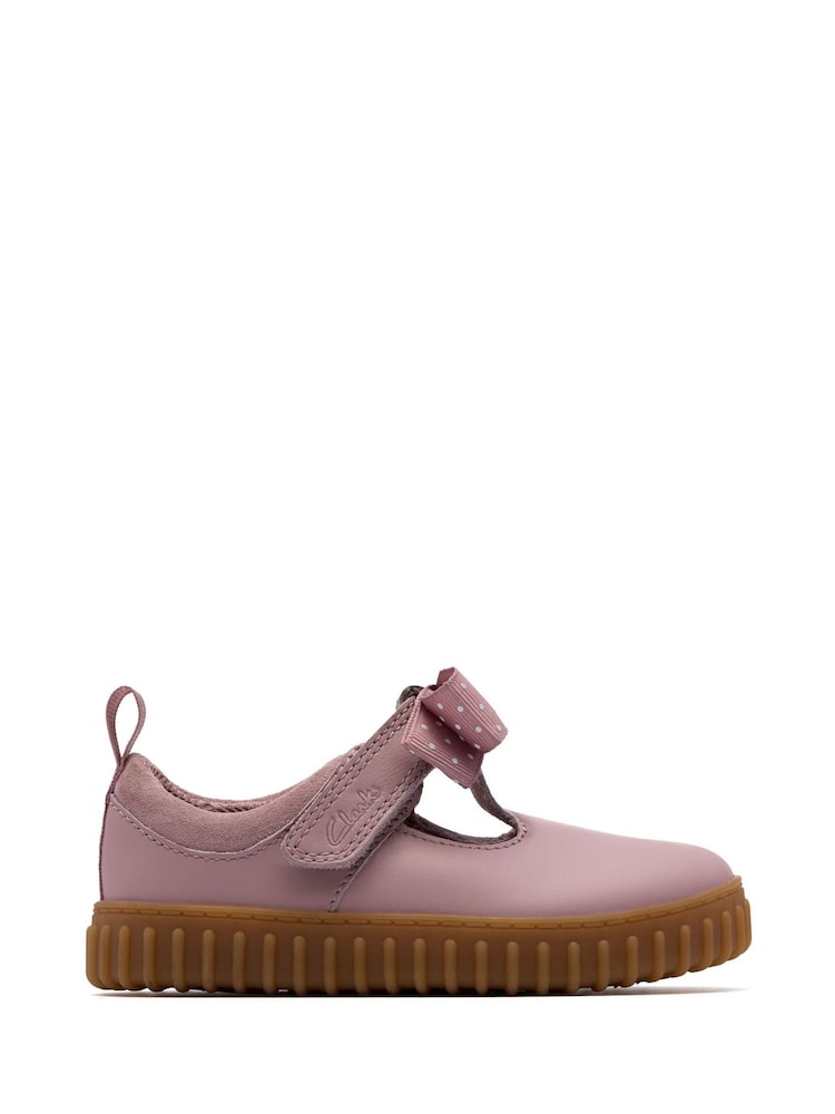 Clarks Pink Standard Fit (F) Younger Girls Cove Bow Mary Jane Shoes - Image 1 of 6 Clarks Pink Standard Fit (F) Younger Girls Cove Bow Mary Jane Shoes - Image 1 of 6