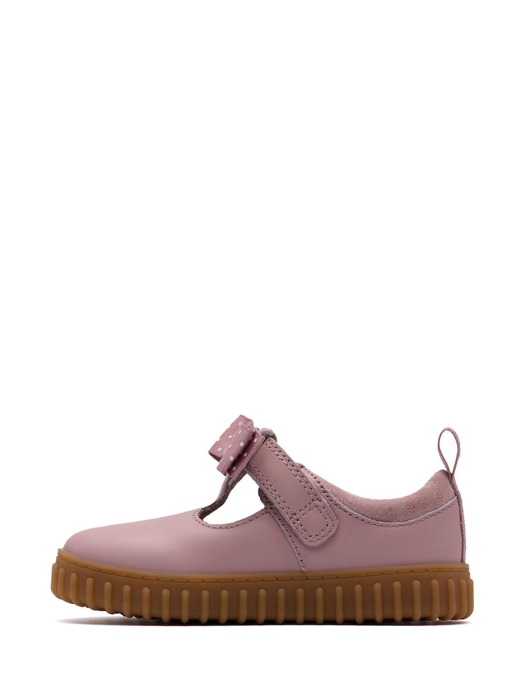 Clarks Pink Standard Fit (F) Younger Girls Cove Bow Mary Jane Shoes - Image 2 of 6 Clarks Pink Standard Fit (F) Younger Girls Cove Bow Mary Jane Shoes - Image 2 of 6