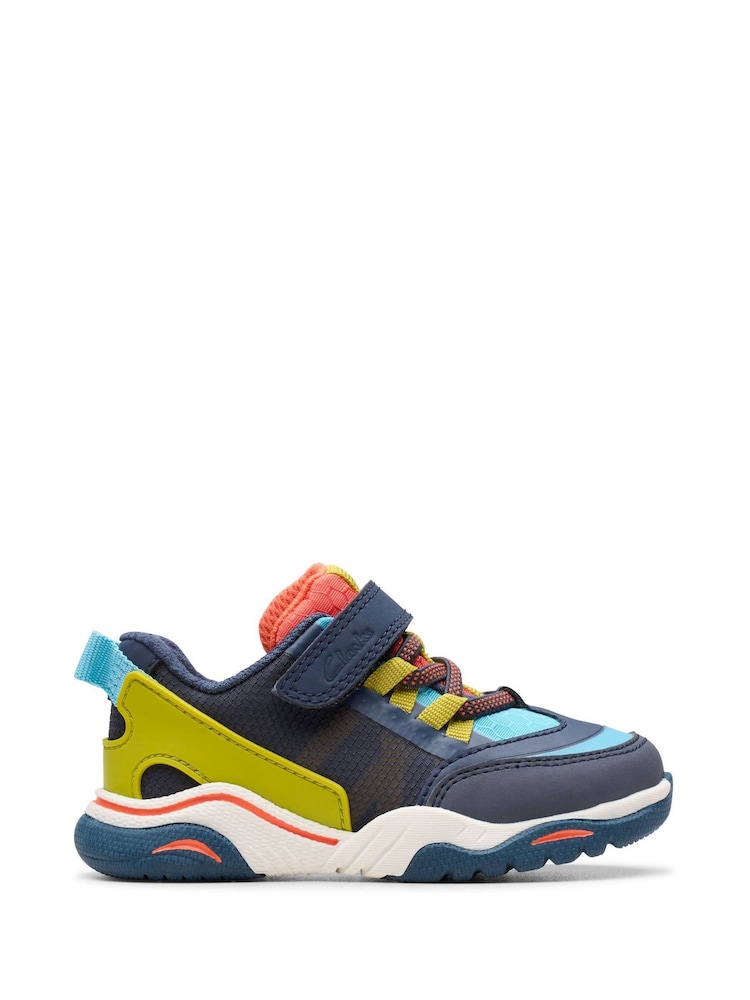 Clarks Blue Younger Boys Navy Combi Feather Track Trainers - Image 1 of 6 Clarks Blue Younger Boys Navy Combi Feather Track Trainers - Image 1 of 6