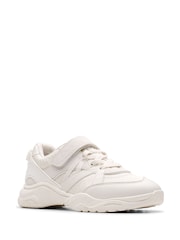Clarks White Standard Fit (F) Older Kids Feather Pace Trainers - Image 3 of 6
