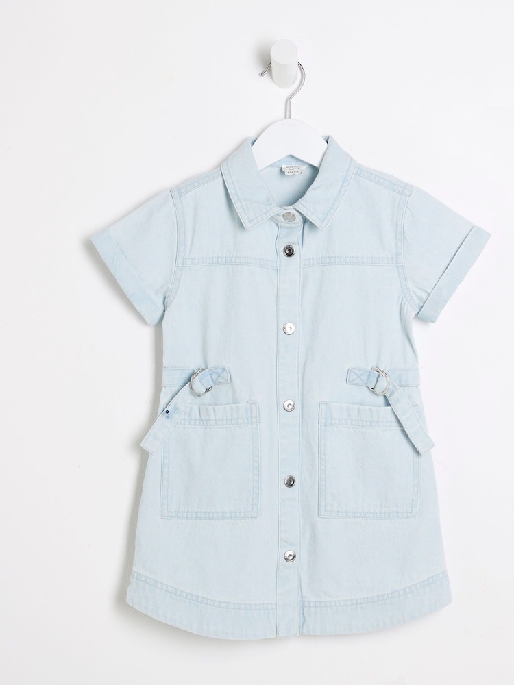 River Island Blue Girls Denim Twill Belted Dress - Image 1 of 4