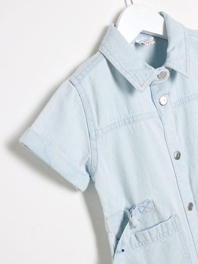 River Island Blue Girls Denim Twill Belted Dress - Image 3 of 4