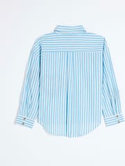 River Island Blue Girls Stripe Embellished 100% Cotton Shirt - Image 2 of 3