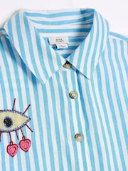 River Island Blue Girls Stripe Embellished 100% Cotton Shirt - Image 3 of 3