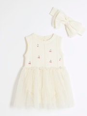 River Island Cream Baby Girls Cherry Embellished 100% Cotton Tutu Dress - Image 1 of 4