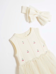 River Island Cream Baby Girls Cherry Embellished 100% Cotton Tutu Dress - Image 3 of 4