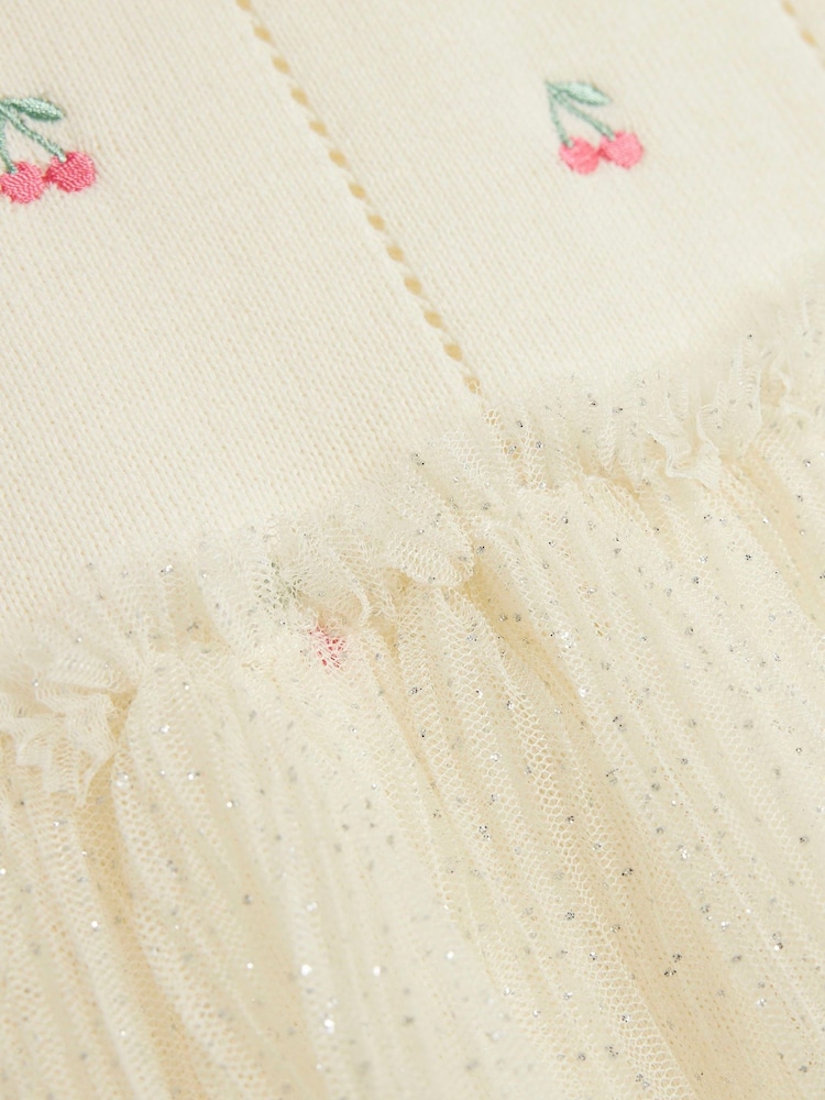 River Island Cream Baby Girls Cherry Embellished 100% Cotton Tutu Dress - Image 4 of 4