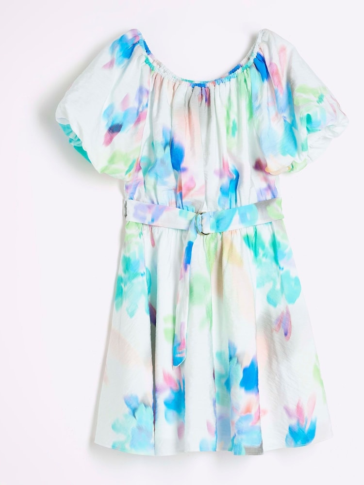 River Island White Girls Blur Santorini 100% Cotton Dress - Image 1 of 4