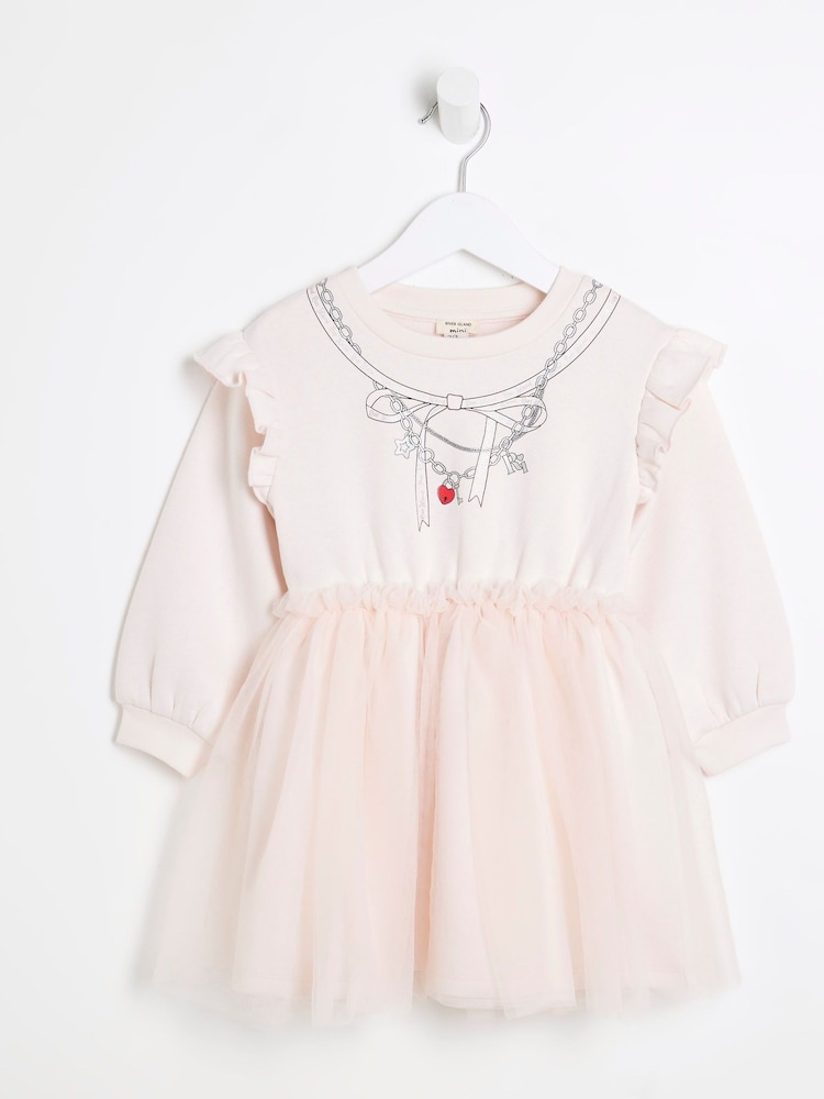 River Island Pink Girls Tutu Necklace Sweat Dress - Image 1 of 3