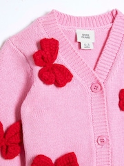 River Island Pink Baby Girls Pink Crochet Bow 100% Cotton Cardigan Set - Image 4 of 5