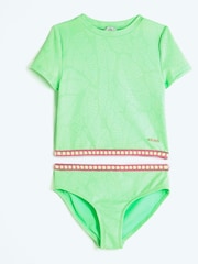 River Island Green Girls Palm Textured T-Shirt Bikini - Image 1 of 4