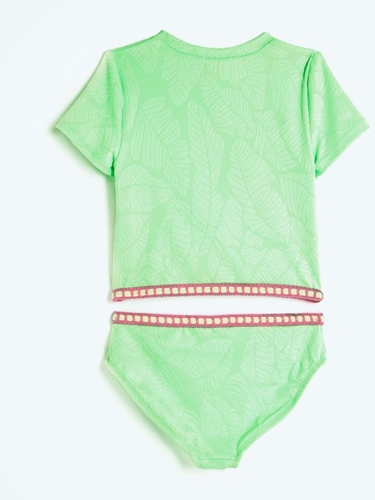 River Island Green Girls Palm Textured T-Shirt Bikini - Image 2 of 4