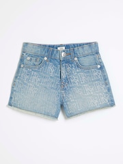 Pantalones cortos tipo mom de algodón 100 % con diseño de strass para niñas de River Island - Imagen 1 de 4