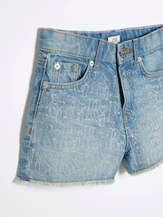 Pantalones cortos tipo mom de algodón 100 % con diseño de strass para niñas de River Island - Imagen 3 de 4