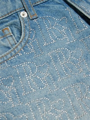 Pantalones cortos tipo mom de algodón 100 % con diseño de strass para niñas de River Island - Imagen 4 de 4