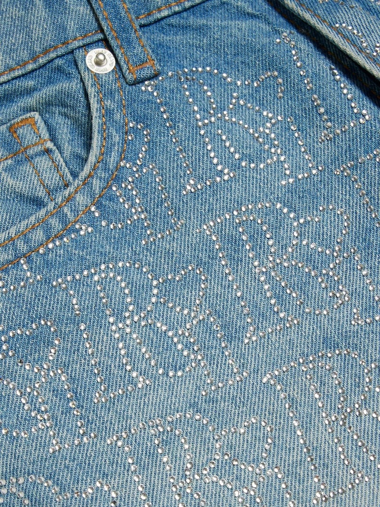 Pantalones cortos tipo mom de algodón 100 % con diseño de strass para niñas de River Island - Imagen 4 de 4