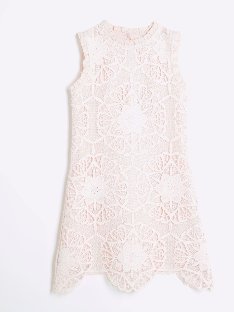 River Island Pink Girls Pink Lace Shift Dress - Image 1 of 4