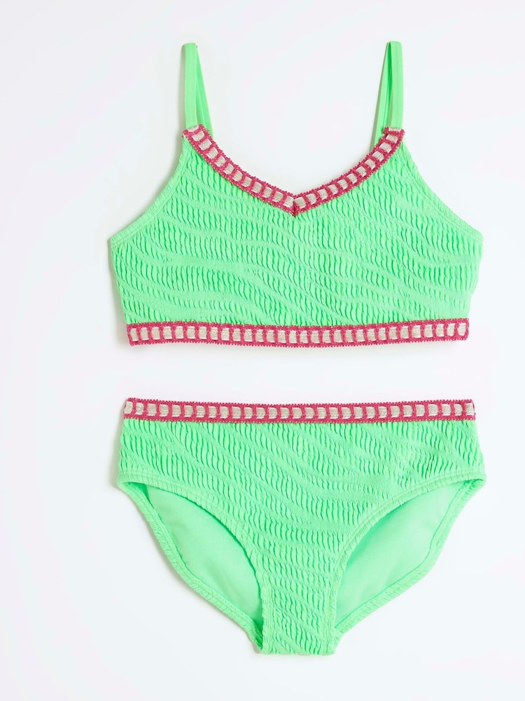River Island Green Girls Blanket Stitch Bikini - Image 1 of 4
