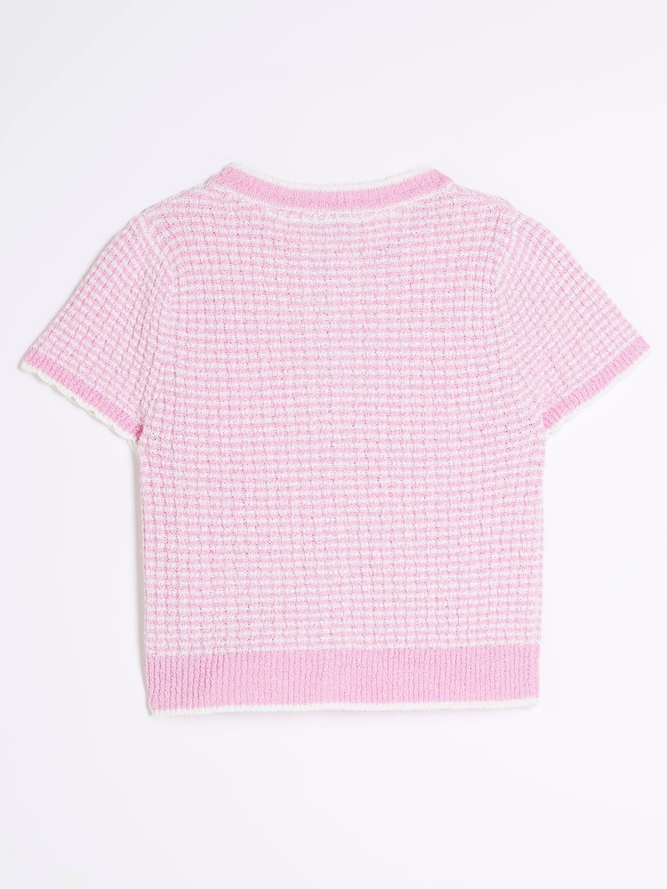 River Island Pink Girls Boucle T-Shirt - Image 2 of 4