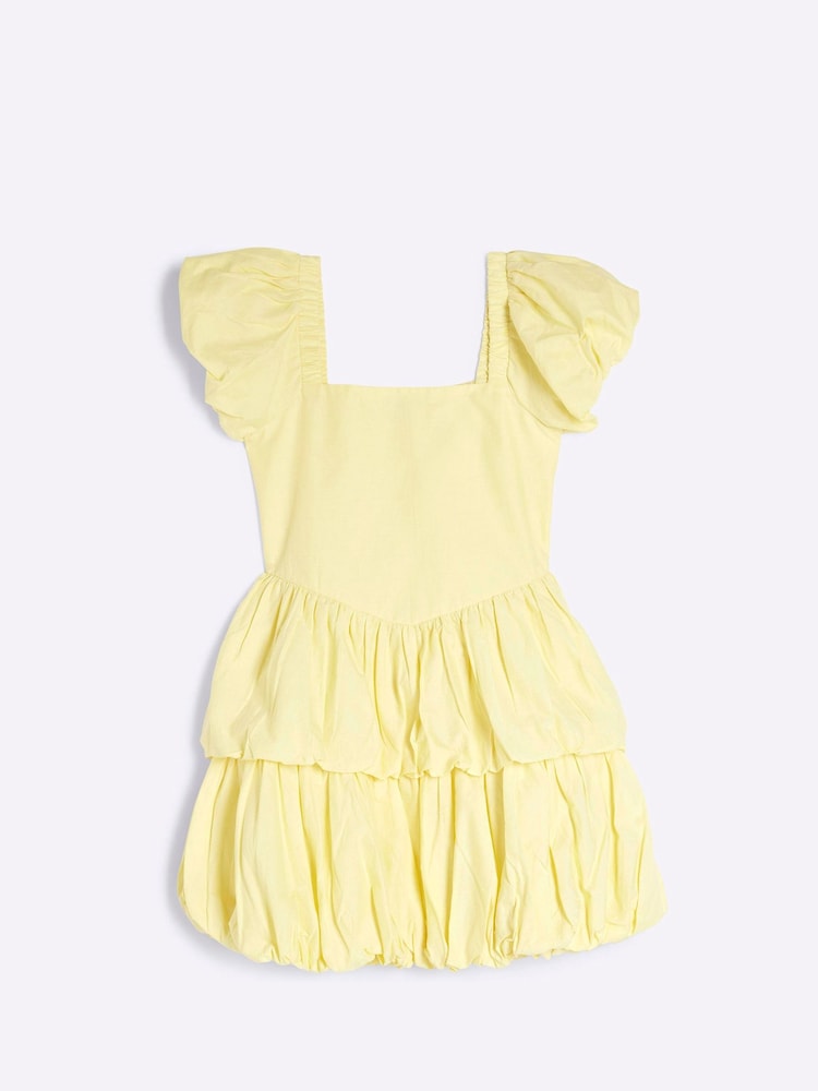 River Island Yellow Girls Ballon Hem Dress - Image 1 of 4