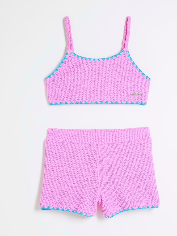 River Island Purple Girls Textured Shorts Bikini - Image 1 of 4 River Island Purple Girls Textured Shorts Bikini - Image 1 of 4