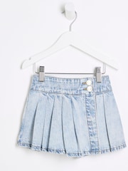 River Island Blue Denim Pleated 100% Cotton Skort - Image 1 of 4