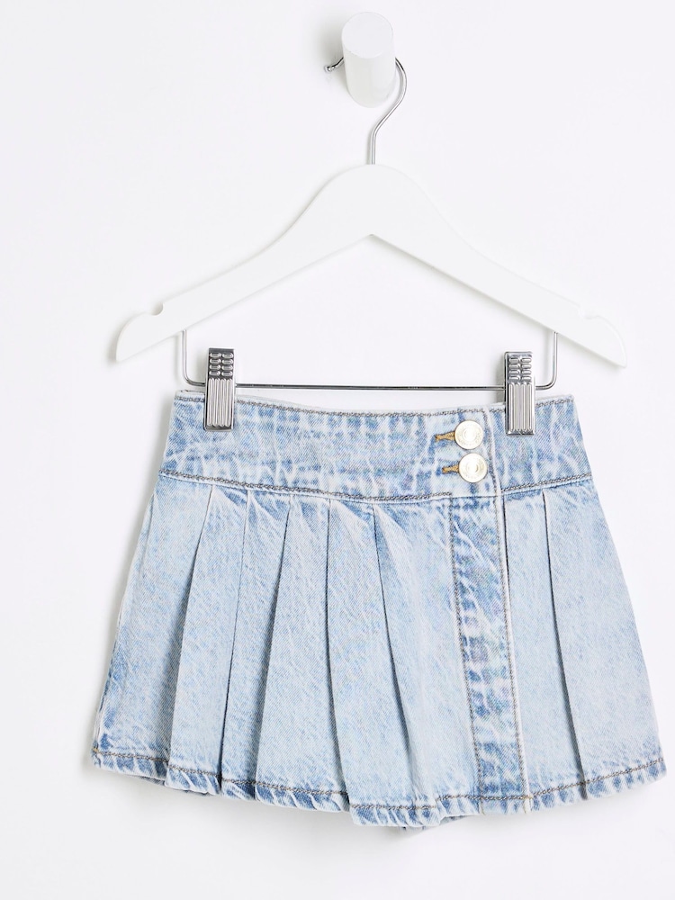 River Island Blue Denim Pleated 100% Cotton Skort - Image 1 of 4