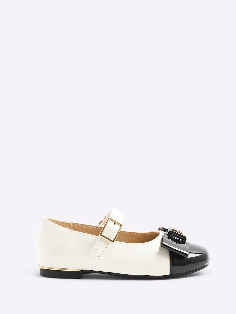 River Island Cream Girls Mono Bow Ballet Shoes - Image 1 of 5