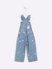 Джинсовый комбинезон для девочек с сердечками из 100% River Island - Изображение 2 из 4