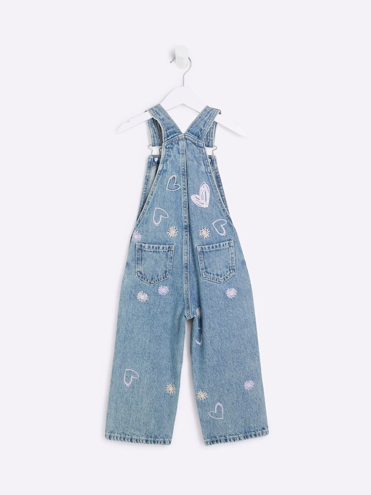 Джинсовый комбинезон для девочек с сердечками из 100% River Island - Изображение 2 из 4