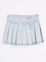 River Island Blue Girls Denim Pleated 100% Cotton Shorts - Image 1 of 4