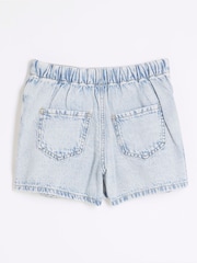 River Island Blue Girls Denim Pleated 100% Cotton Shorts - Image 2 of 4