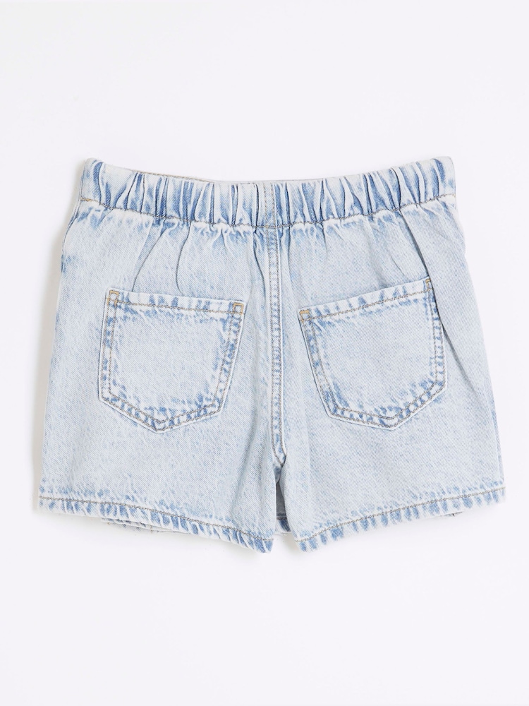 River Island Blue Girls Denim Pleated 100% Cotton Shorts - Image 2 of 4