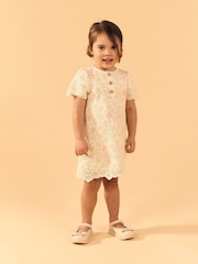 River Island Cream Girls Lace Button Dress - Image 1 of 5
