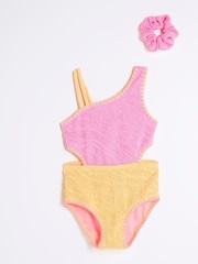 River Island Pink Girls Blocked Textured Swimsuit - Image 1 of 4