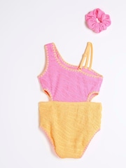 River Island Pink Girls Blocked Textured Swimsuit - Image 2 of 4