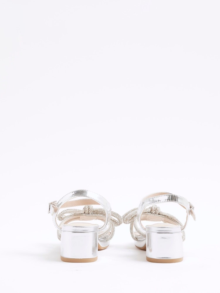 River Island Silver Girls Embelished Heeled Sandals - Image 3 of 5
