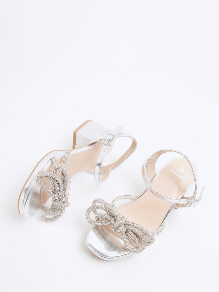 River Island Silver Girls Embelished Heeled Sandals - Image 4 of 5