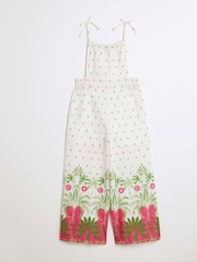 River Island Cream Girls Tropical Palm Jumpsuit - Image 1 of 5