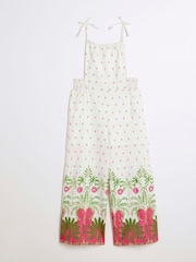 River Island Cream Girls Tropical Palm Jumpsuit - Image 2 of 5