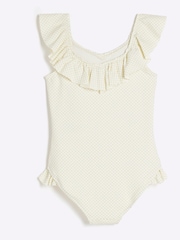River Island Cream Girls Frilled Charm Belt Swimsuit - Image 2 of 4
