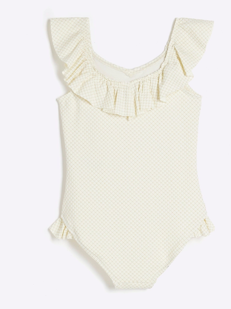 River Island Cream Girls Frilled Charm Belt Swimsuit - Image 2 of 4