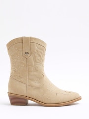 River Island Beige Girls Suede Western Boots - Image 1 of 6