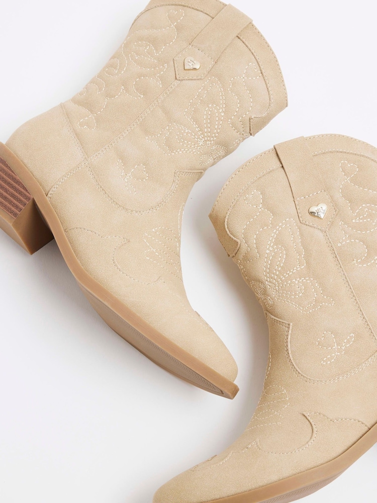 River Island Beige Girls Suede Western Boots - Image 3 of 6