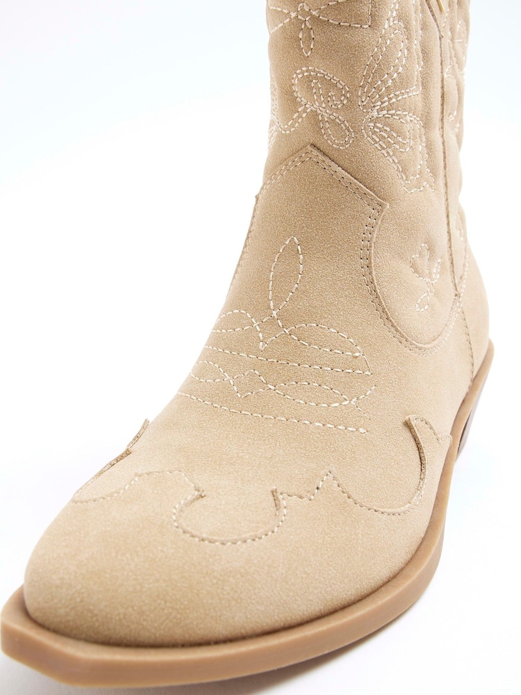 River Island Beige Girls Suede Western Boots - Image 4 of 6