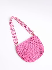 River Island Pink Girls Floral Raffia Cross-Body Bag - Image 2 of 5